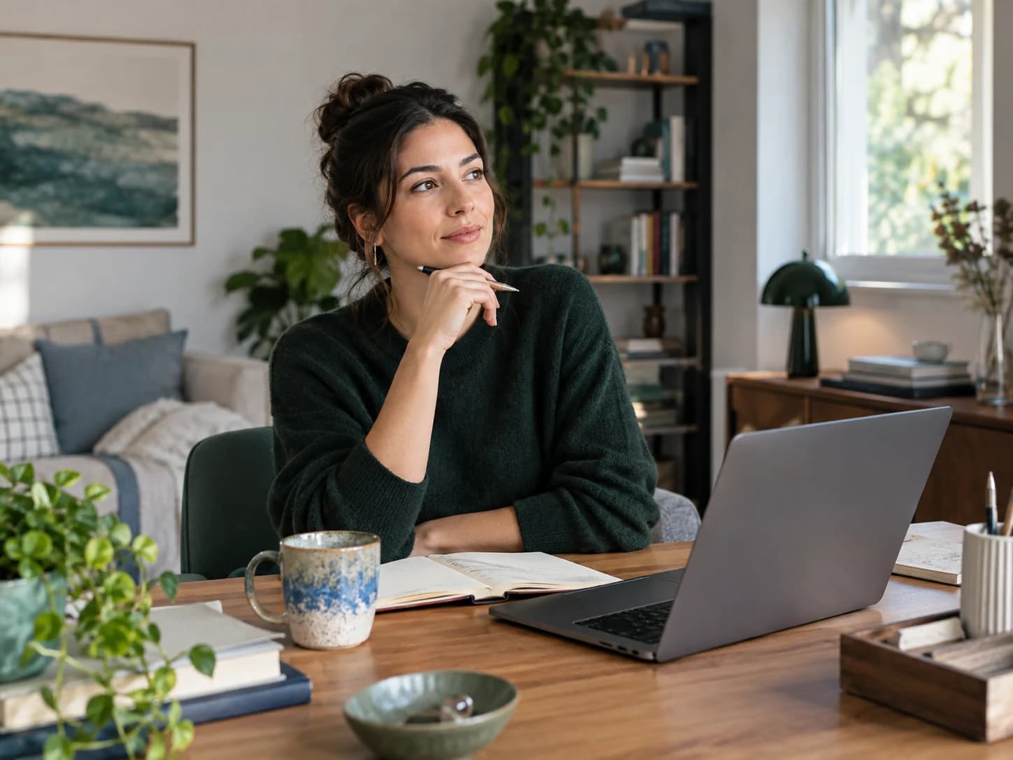 A person thinking before a remote one-on-one